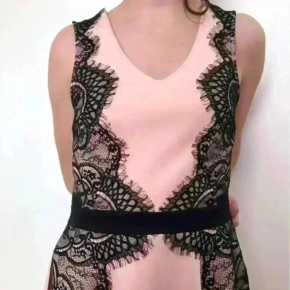 Peach Dress  with Black Lace